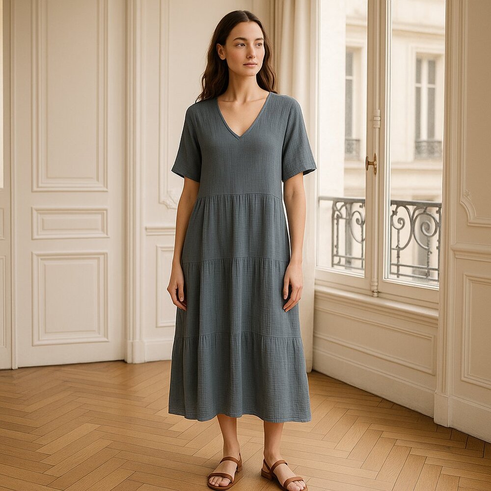 CALME Johnny Was Cotton Raglan Tiered Gauze Dress Size S